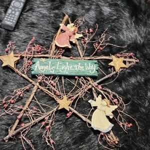 Holiday Star Wreath with Angels - Multicolor. Handmade ! 21" W X 21" T.